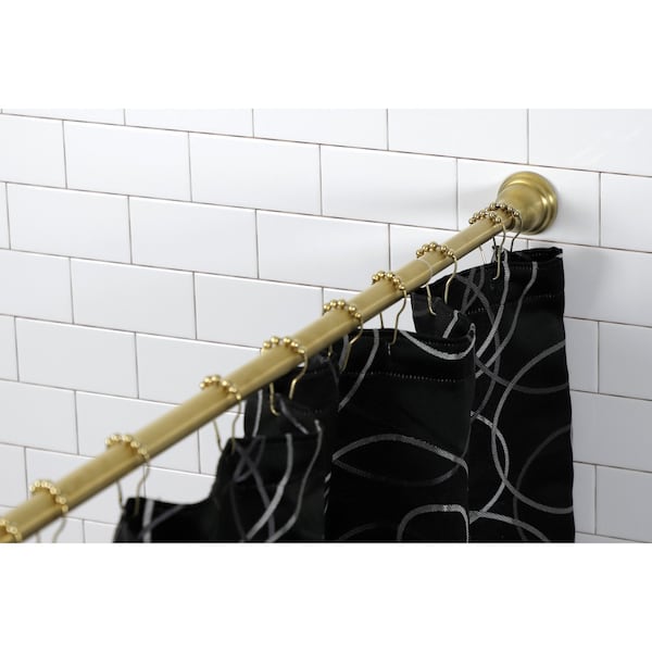 6072 Stainless Steel Adjustable Tension Shower Curtain Rod With Decorative Flange, Brushed Brass
